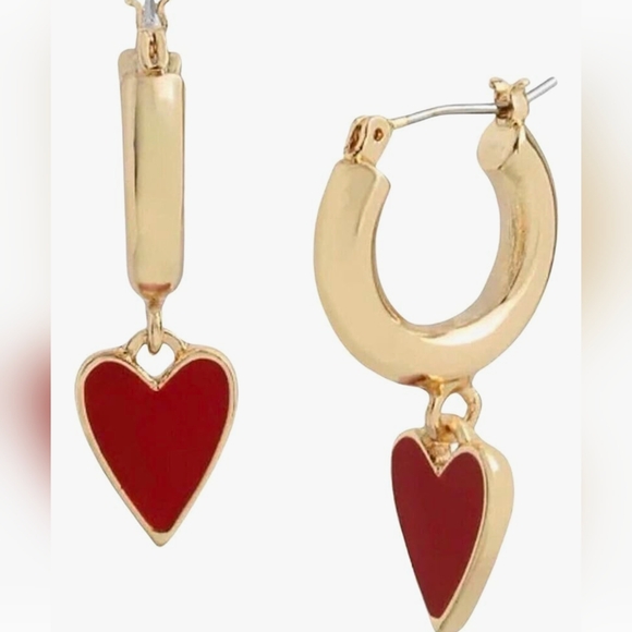 Betsey Johnson Jewelry - ♥️♥️Betsy Johnson cute gold hoop earrings with dangling red heart ♥️♥️